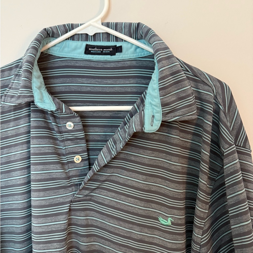Southern Marsh Men's Striped Polo Shirt - Gray and Blue